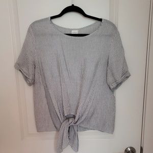 Grey and White Tie Front Top